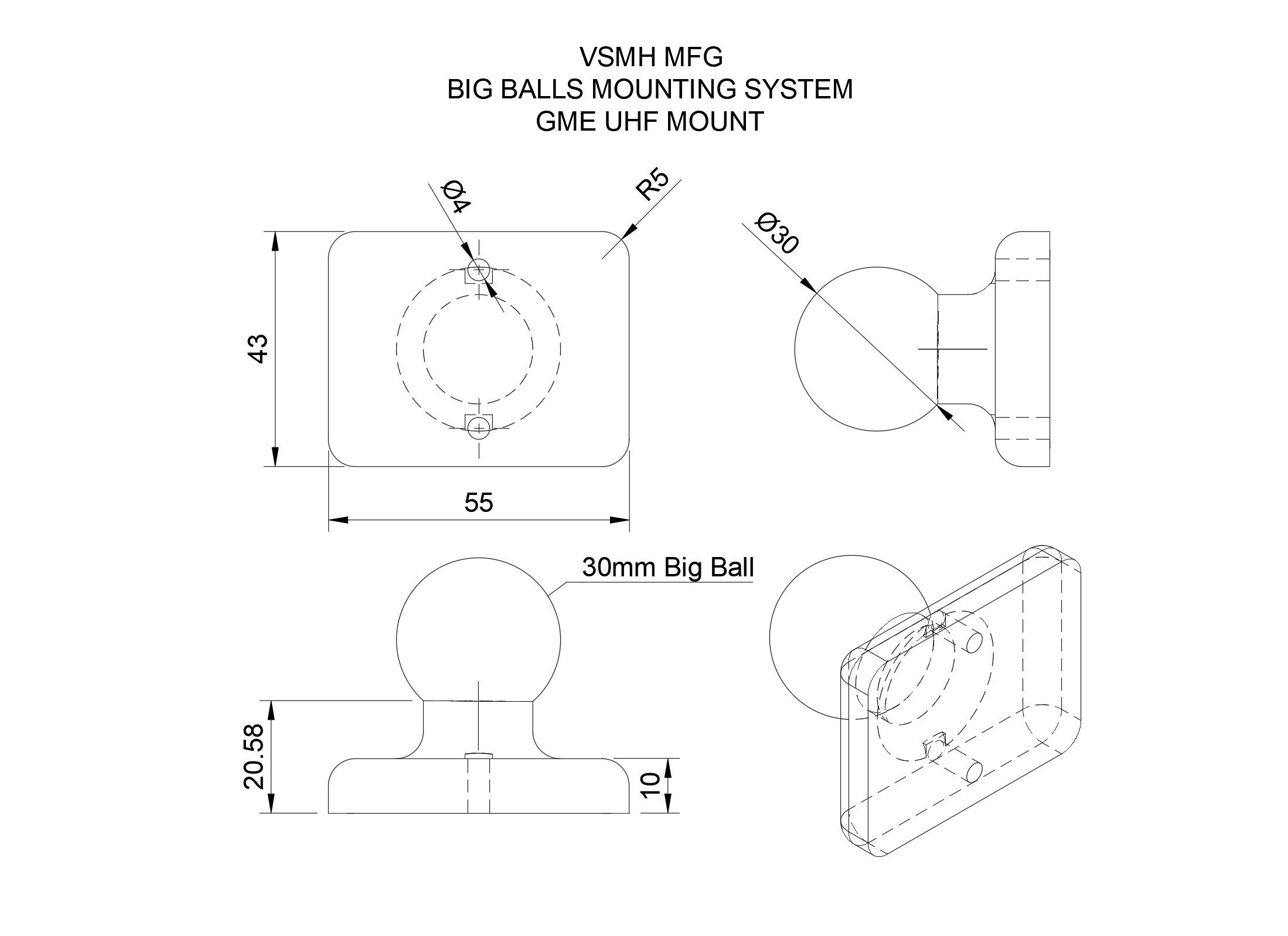 Big Balls Mounting System - GME UHF Mount