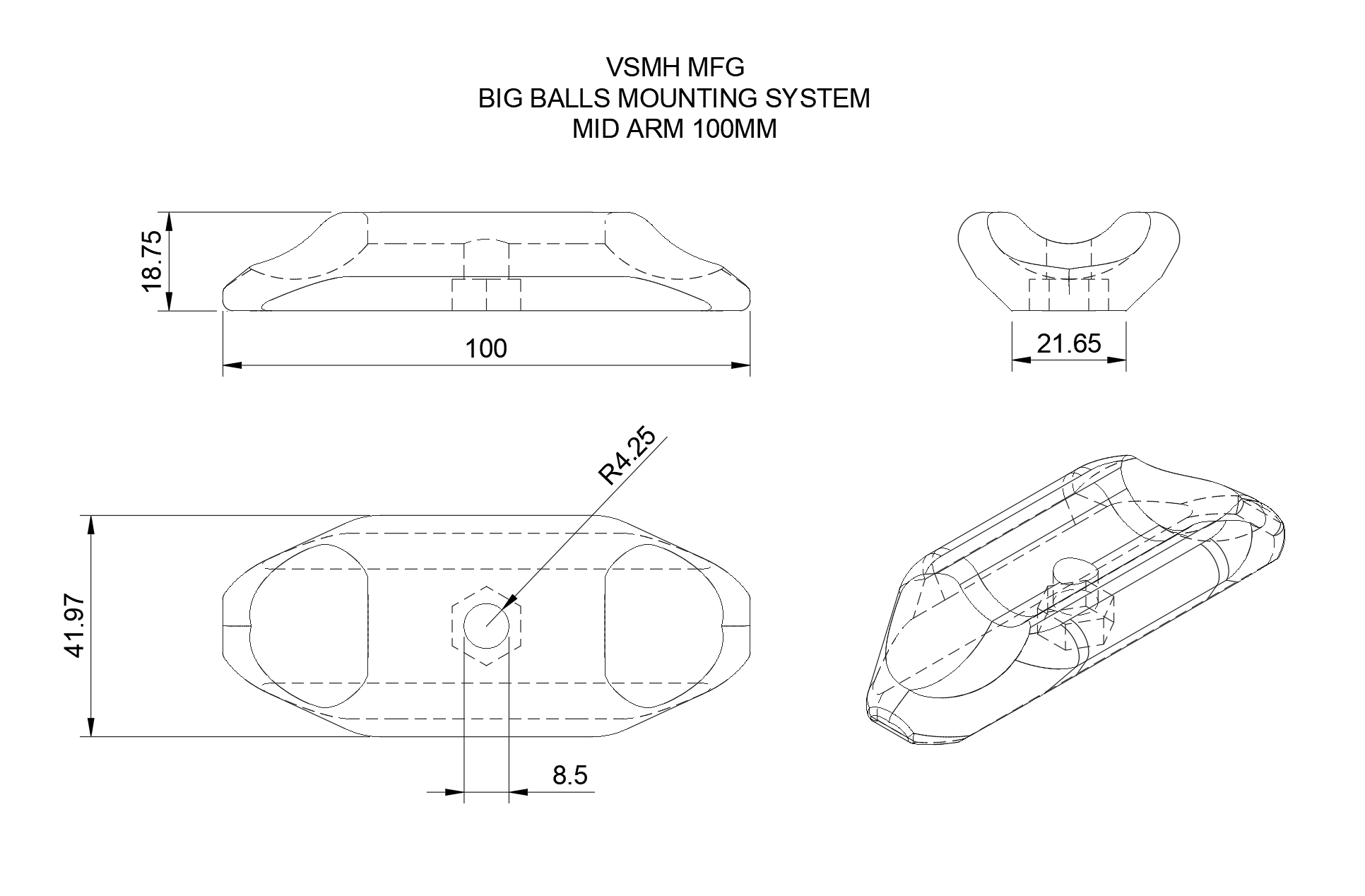 Mid Arm 100mm - Big Balls Mounting System