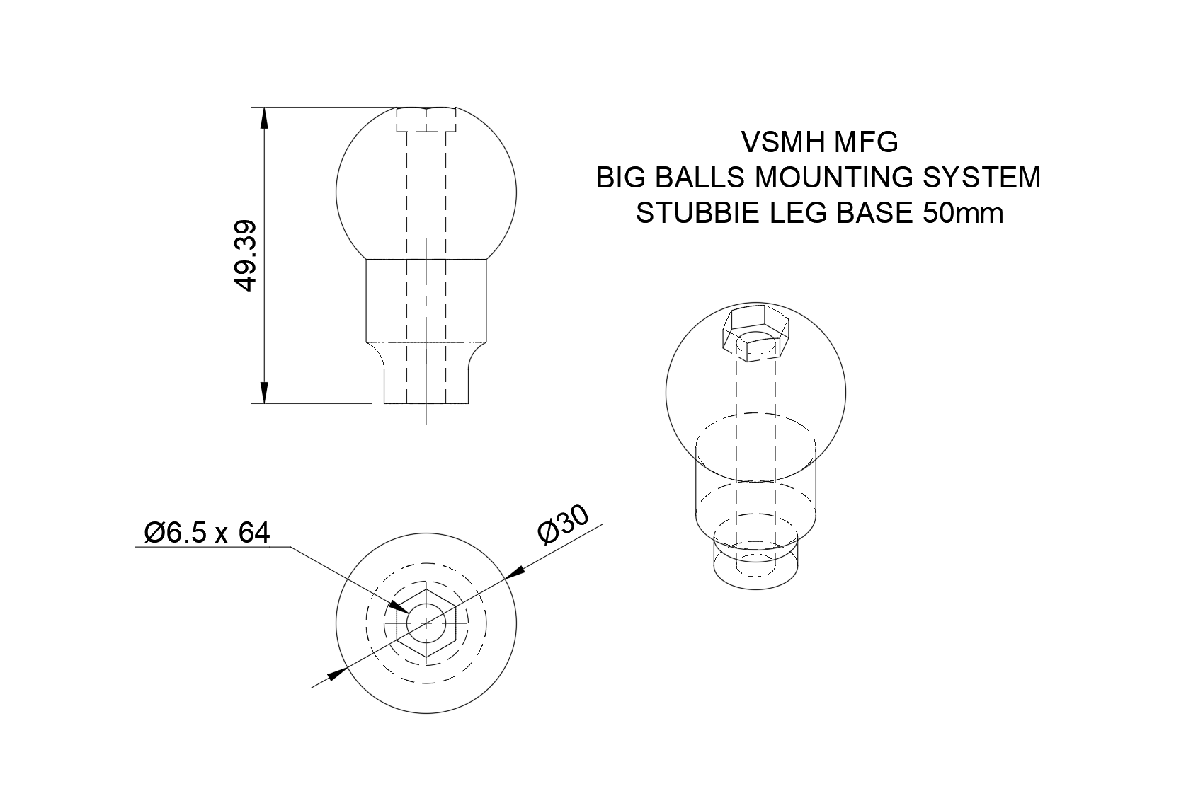 Big Balls Mounting System - Base Mount - The Stubbie 50mm
