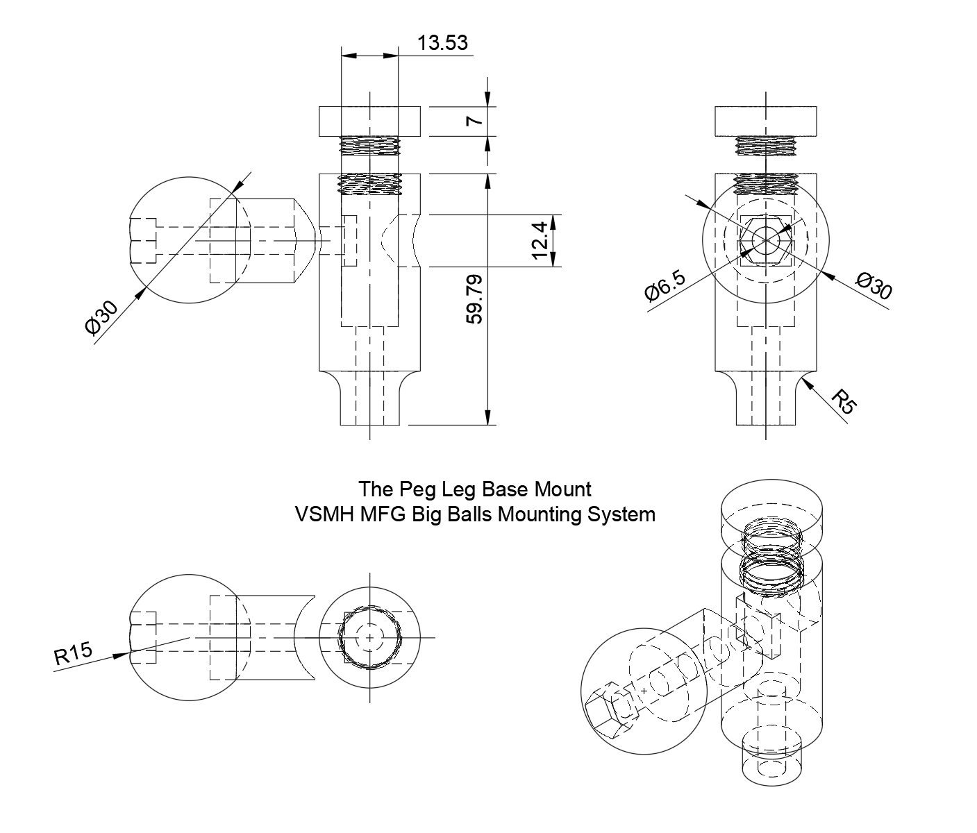Big Balls Mounting System - Base Mount - Peg Leg