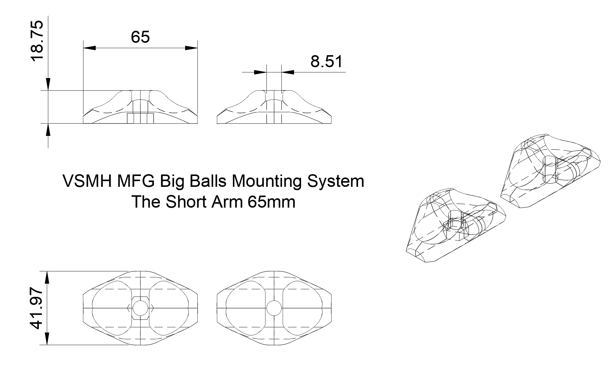 Big Balls Mounting System - Arm - Short Arm 75mm
